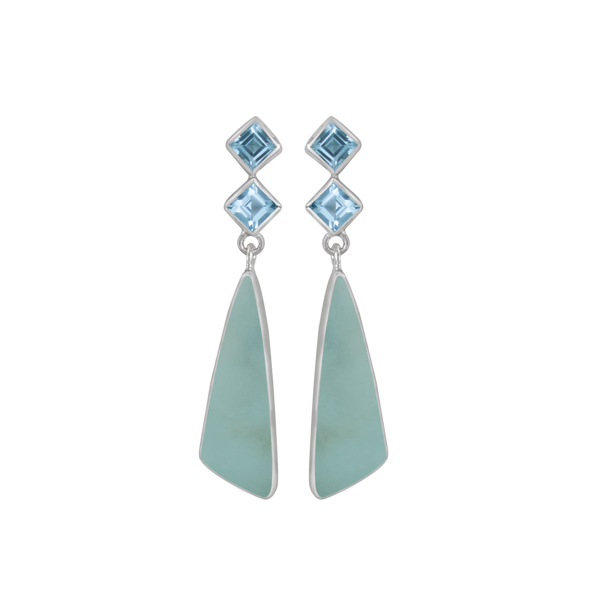 Sterling Silver Earring With Blue Topaz And Sea Glass