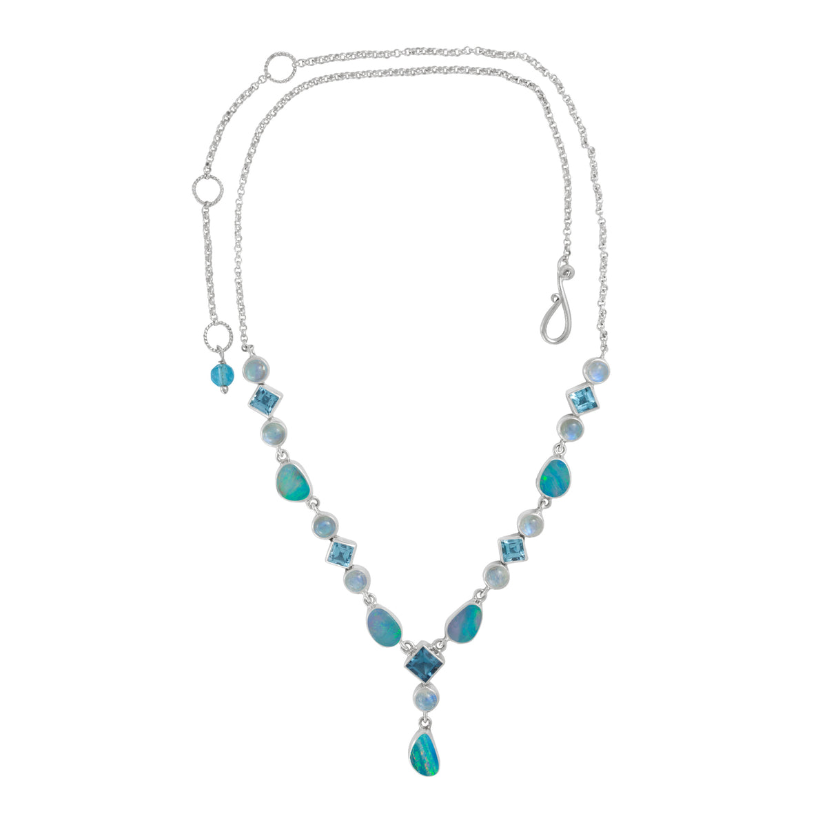 Sterling Silver NEcklace With Opal Free Form, Amethyst Square