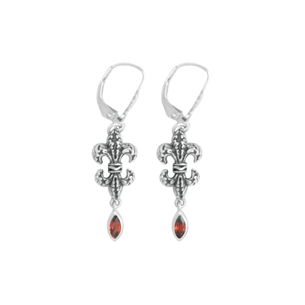 Fluer Di Lis Earring with Garnet  Marquise drop