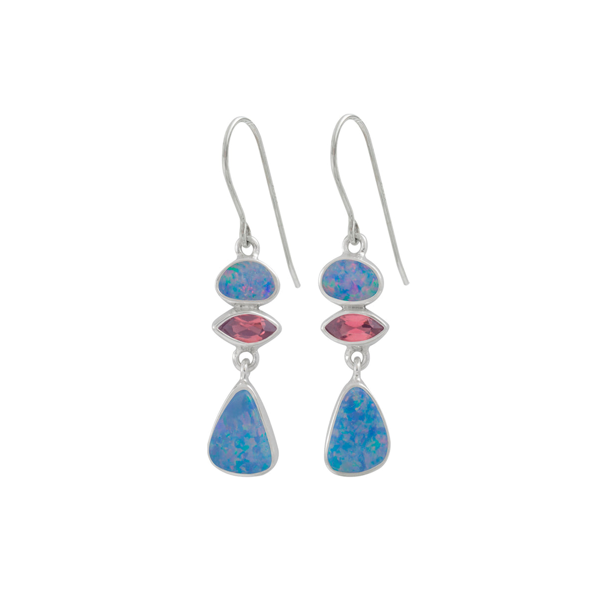 Sterling Silver Earring With Opal Free Form, Rhodolite Garnet Marquis