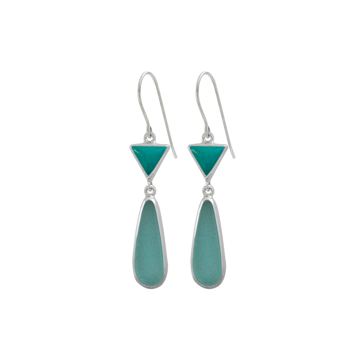 Silver Earring With Turqouise Tri And Ses Glass Aqua Drop