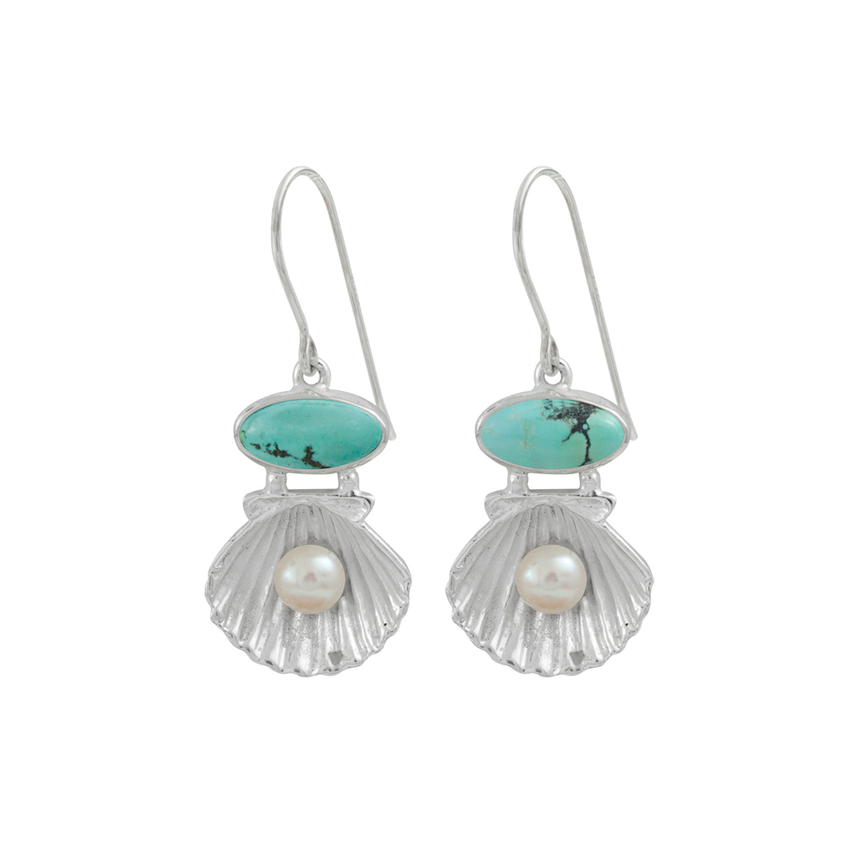 Turqoise and Silver Shell Earring