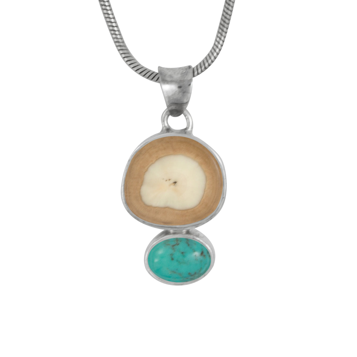 Sterling Silver Pendant With Fossil Ivory, Turquoise Oval