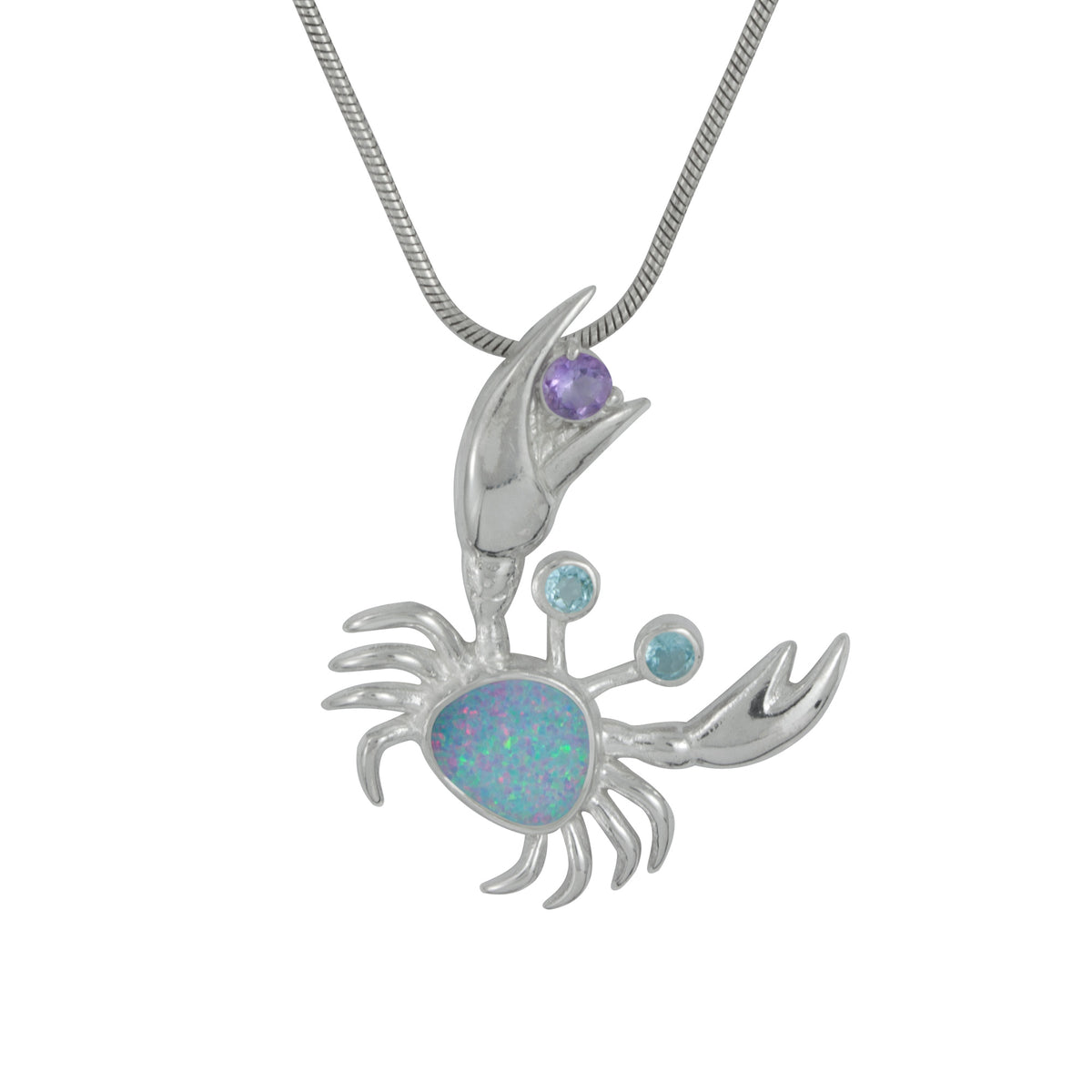 Silver Pendant Crab Component With Amethyst, Blue Topaz, Opal Free Form