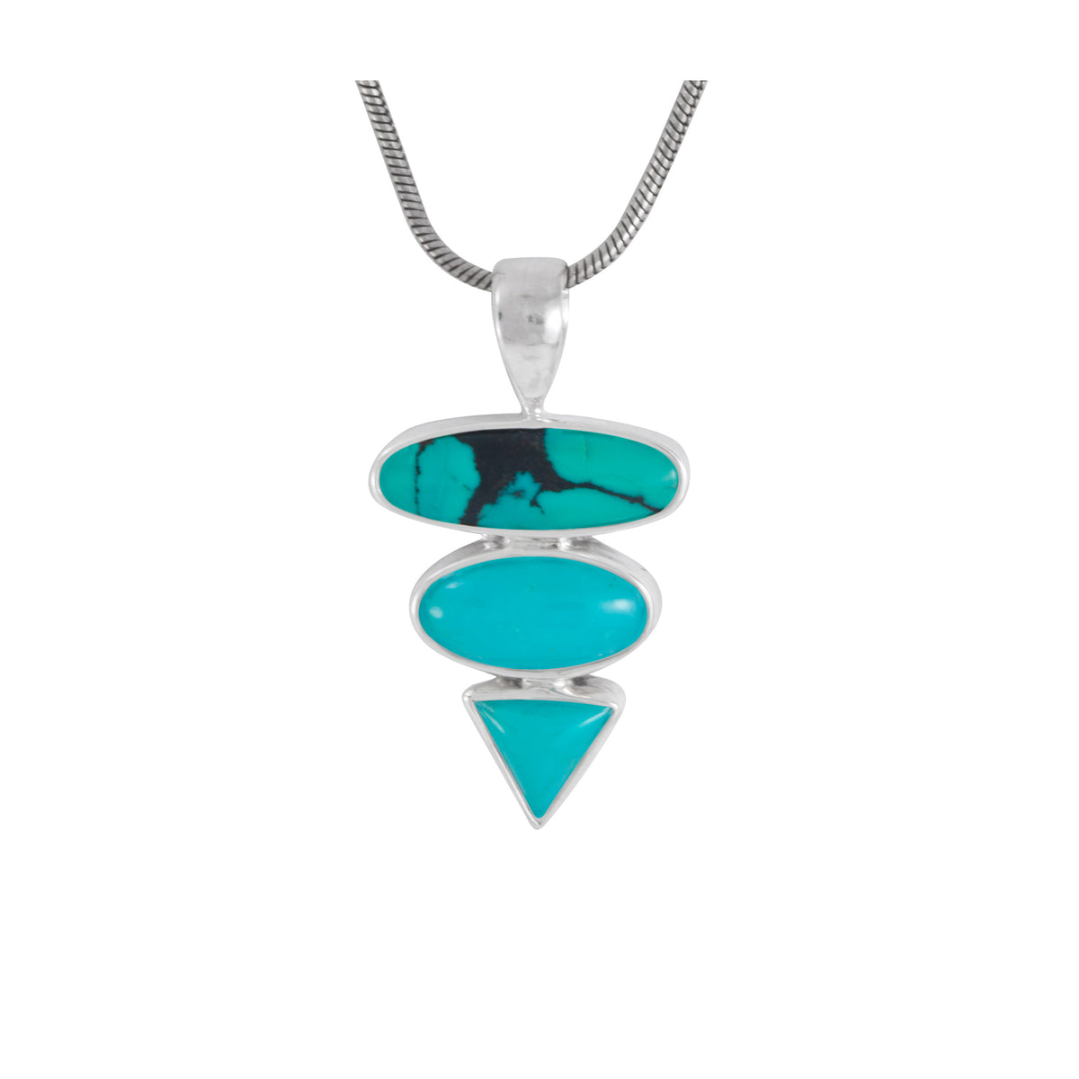 Sterling Silver Pendant With Oval, Square Triangle, Turquoise Stone