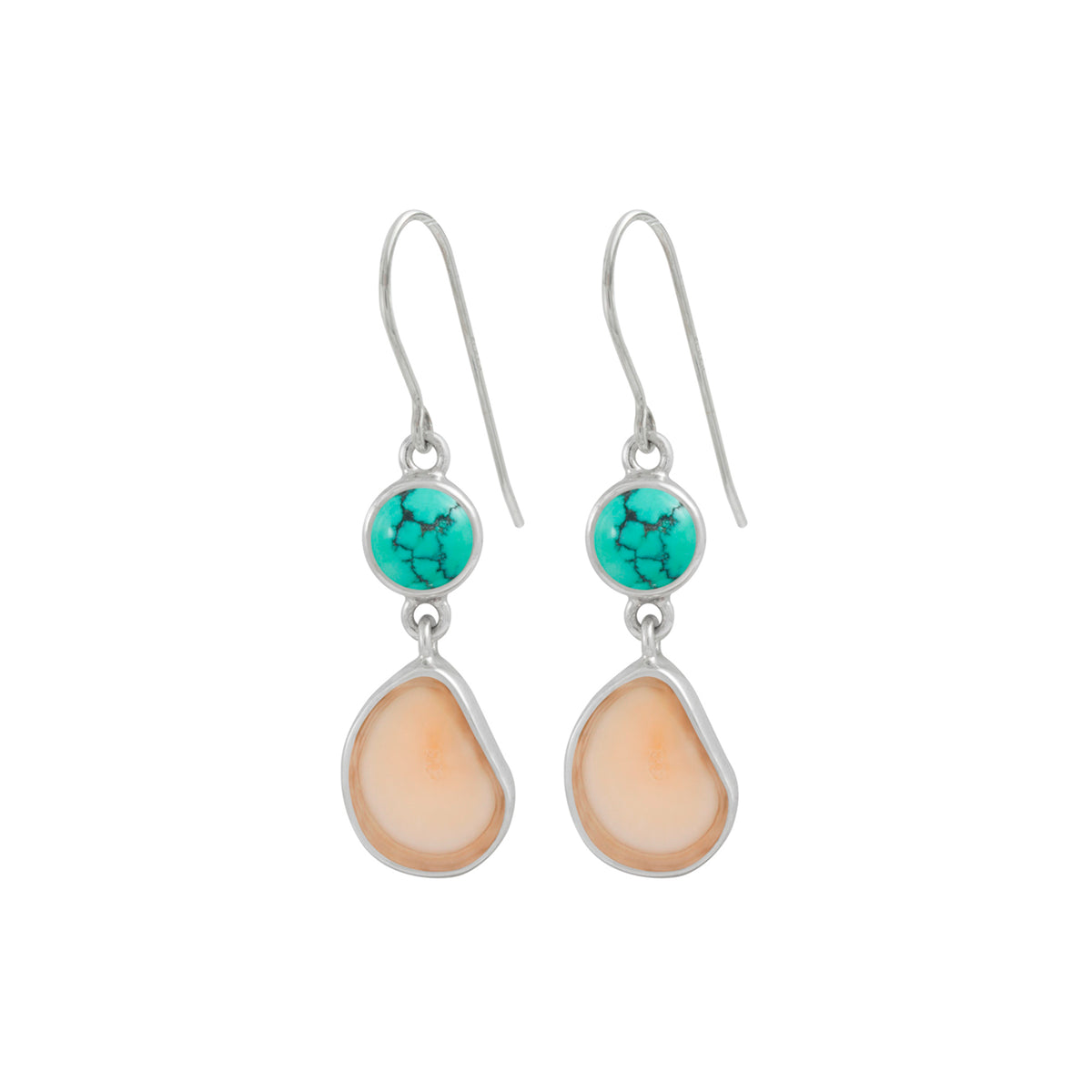 Sterling Silver Earring With Turquoise Round, Fossil Ivory Medium
