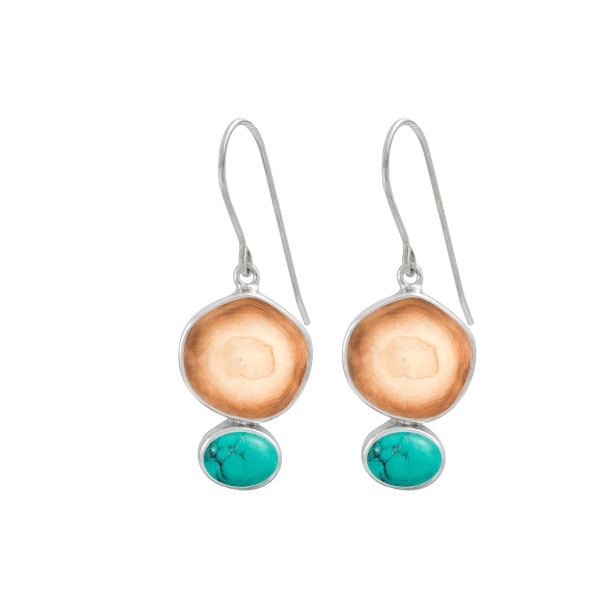 Sterling Silver Earring With Fossil Ivory And Turquoise Oval