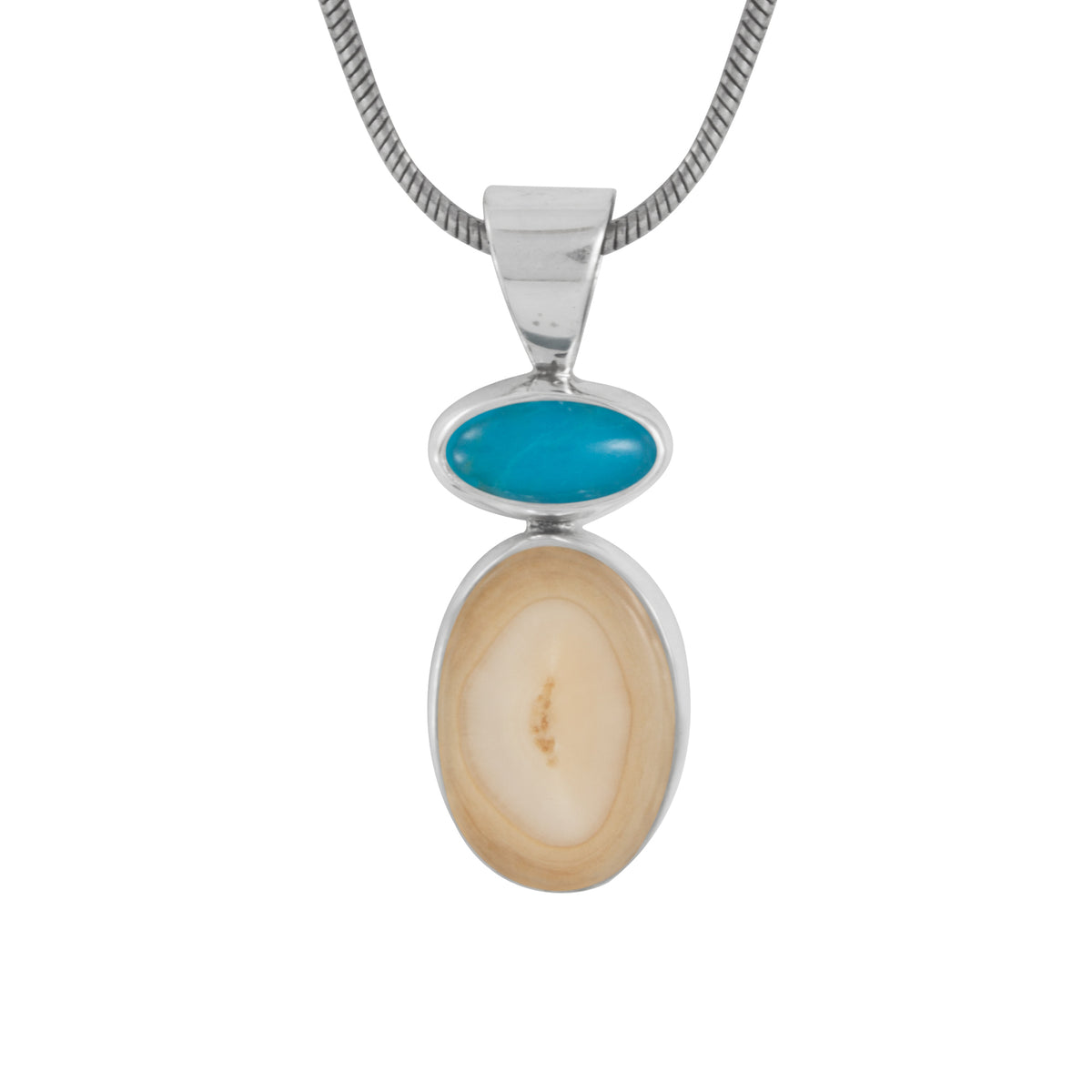 Sterling Silver Pendant With Turqouise Oval, Fossil Ivory Medium