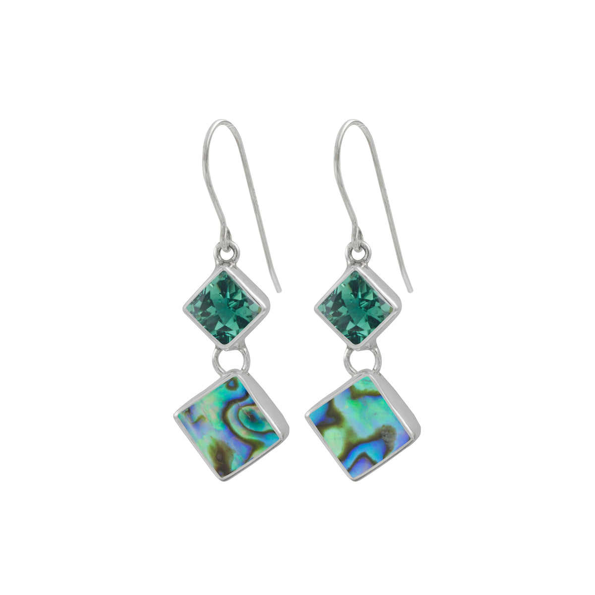 Sterling Silver Earring Hook With Amethyst , Paua Square