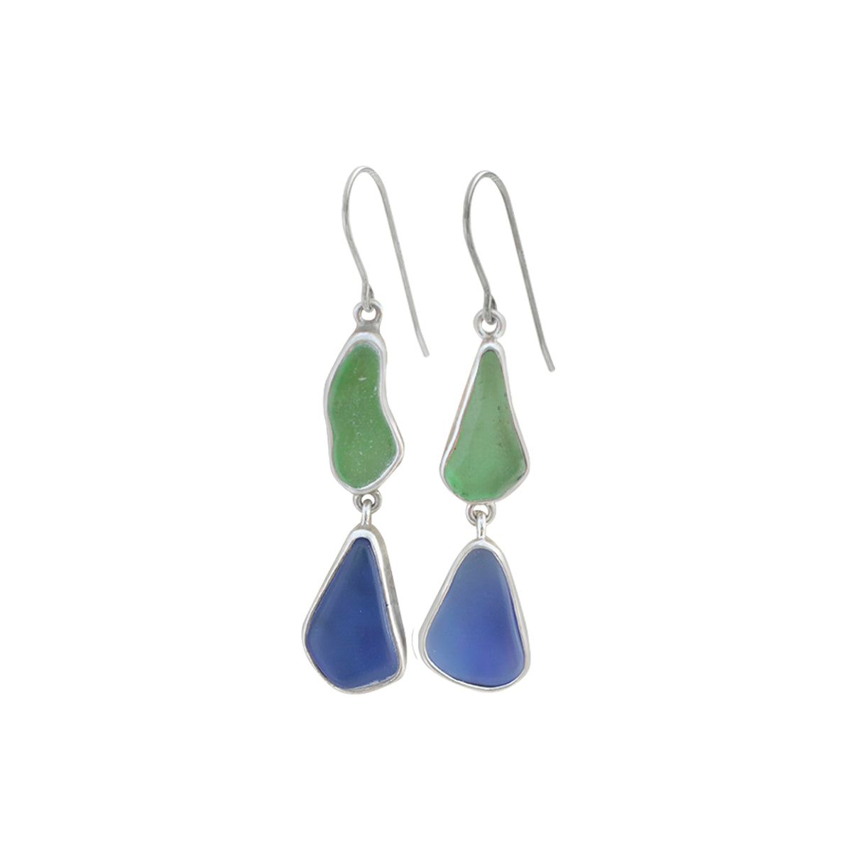 Sterling Silver Earring With Blue &amp; Aqua Sea Glass