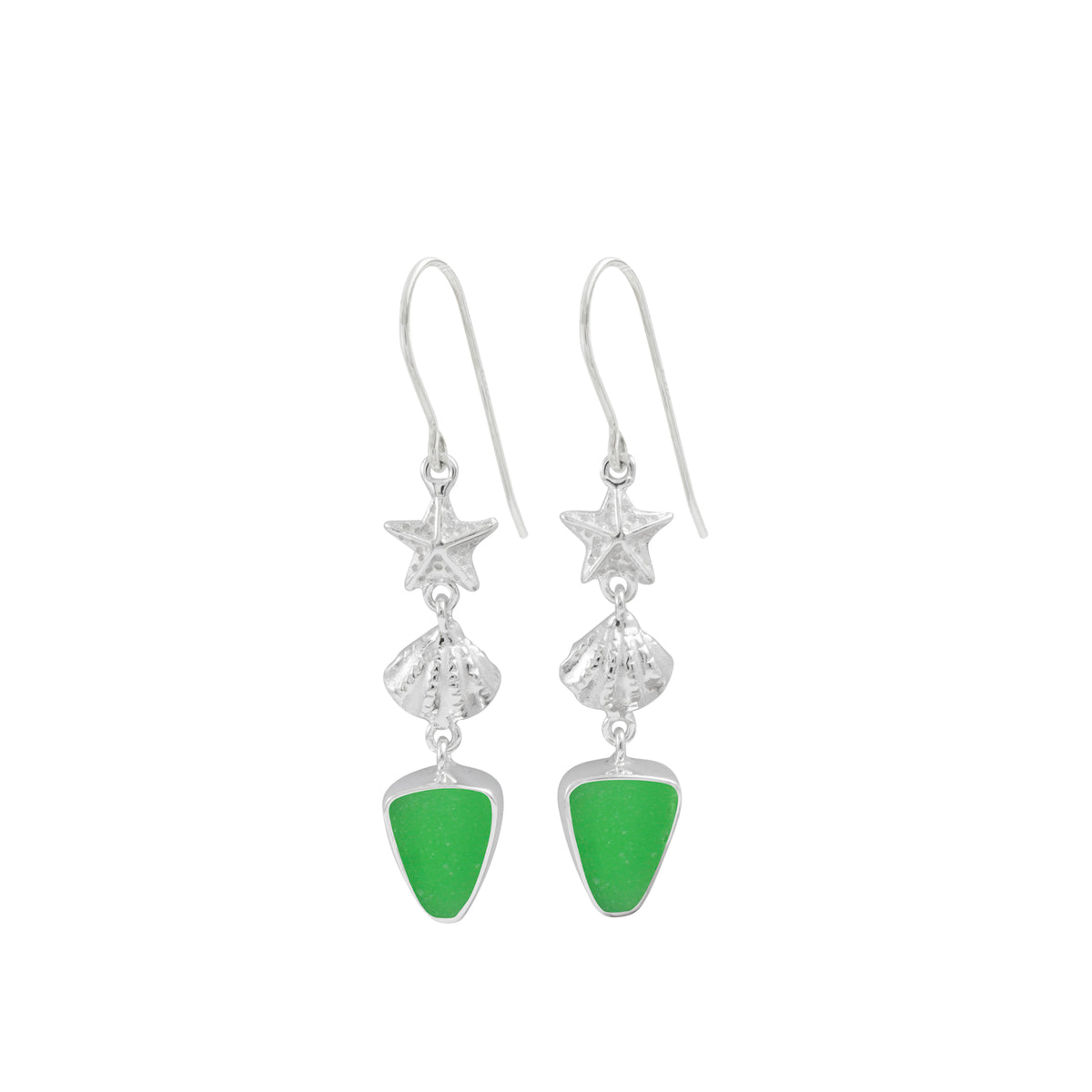 Sterling Silver Earring With Shell Component &amp; Sea Glass