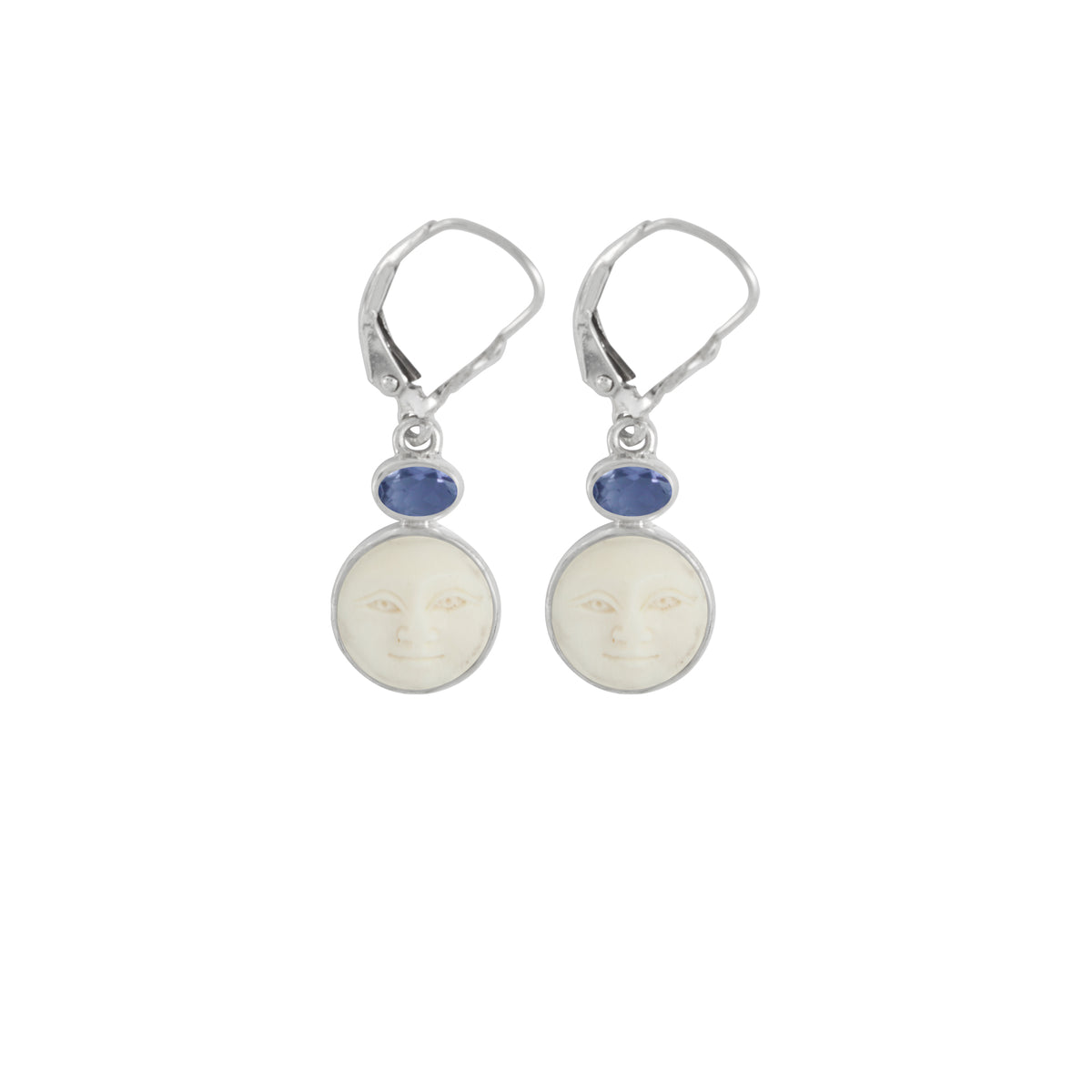 Sterling Silver Earring With Bone Face And Oval Stone