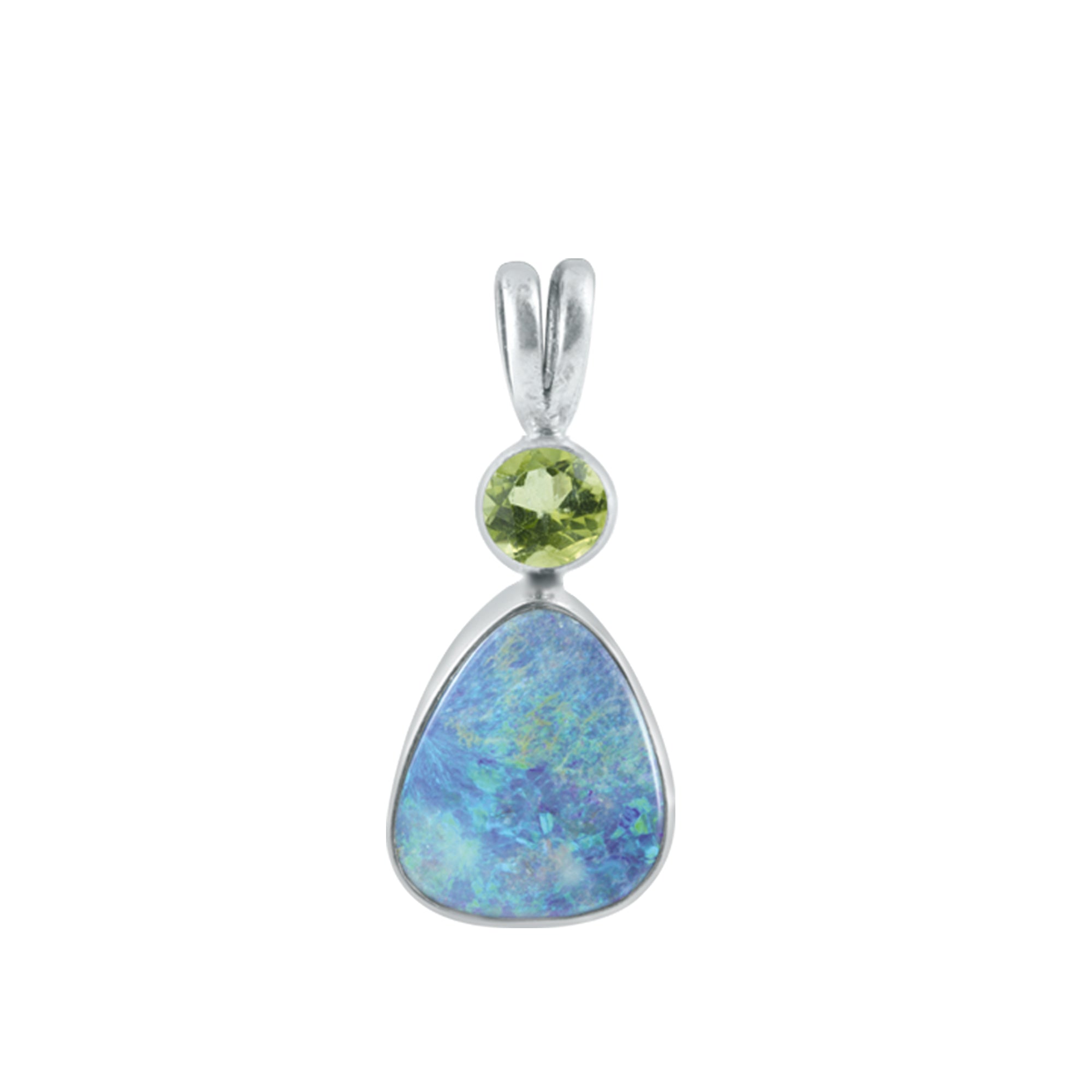 Silver Pendant With Green Topaz & Free Form Opal