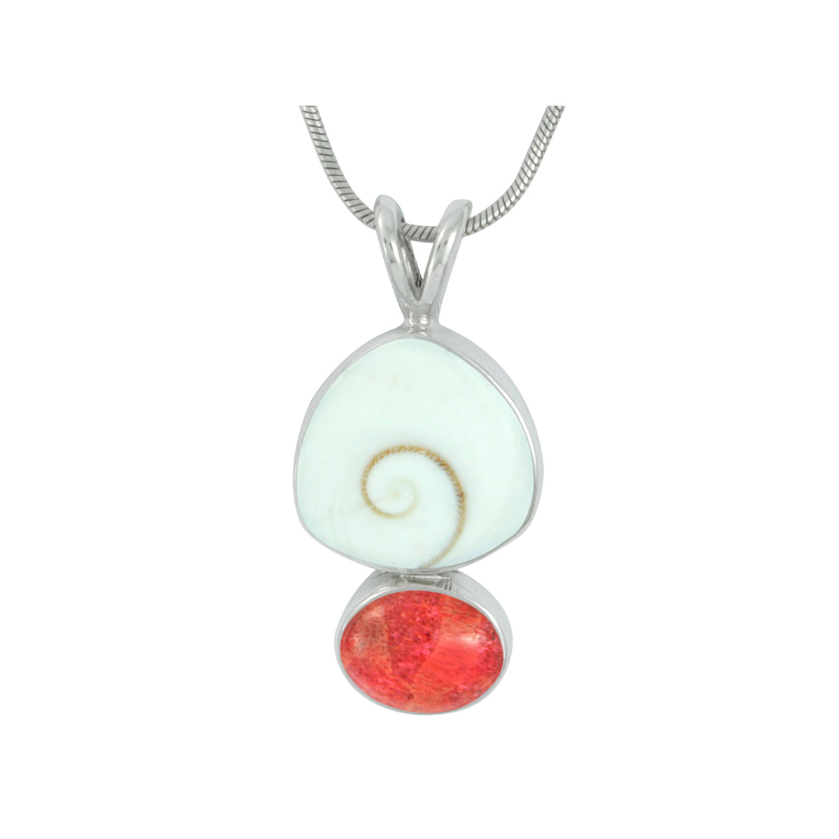 Coral &amp; Shiva Shell Pendant