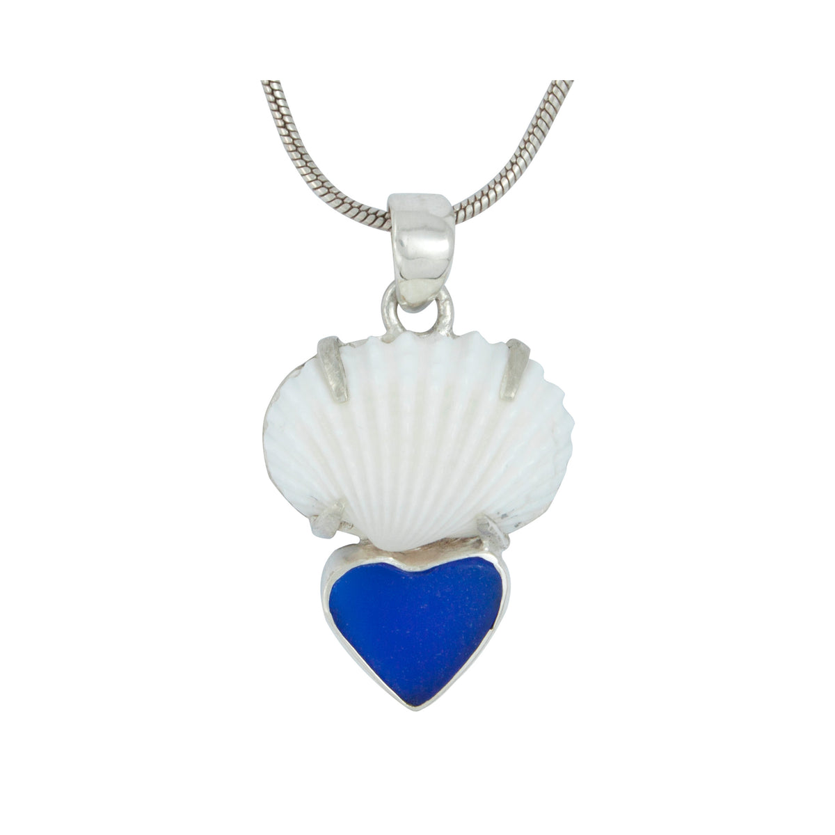 Sea Shell Pendant has heart of Cobalt Blue Sea Glass !