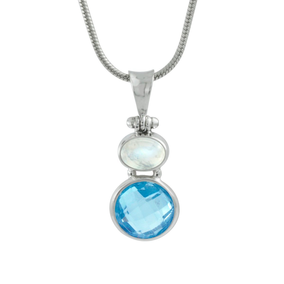 Gorgeous Rainbow Moonstone and Blue Topaz Pendant