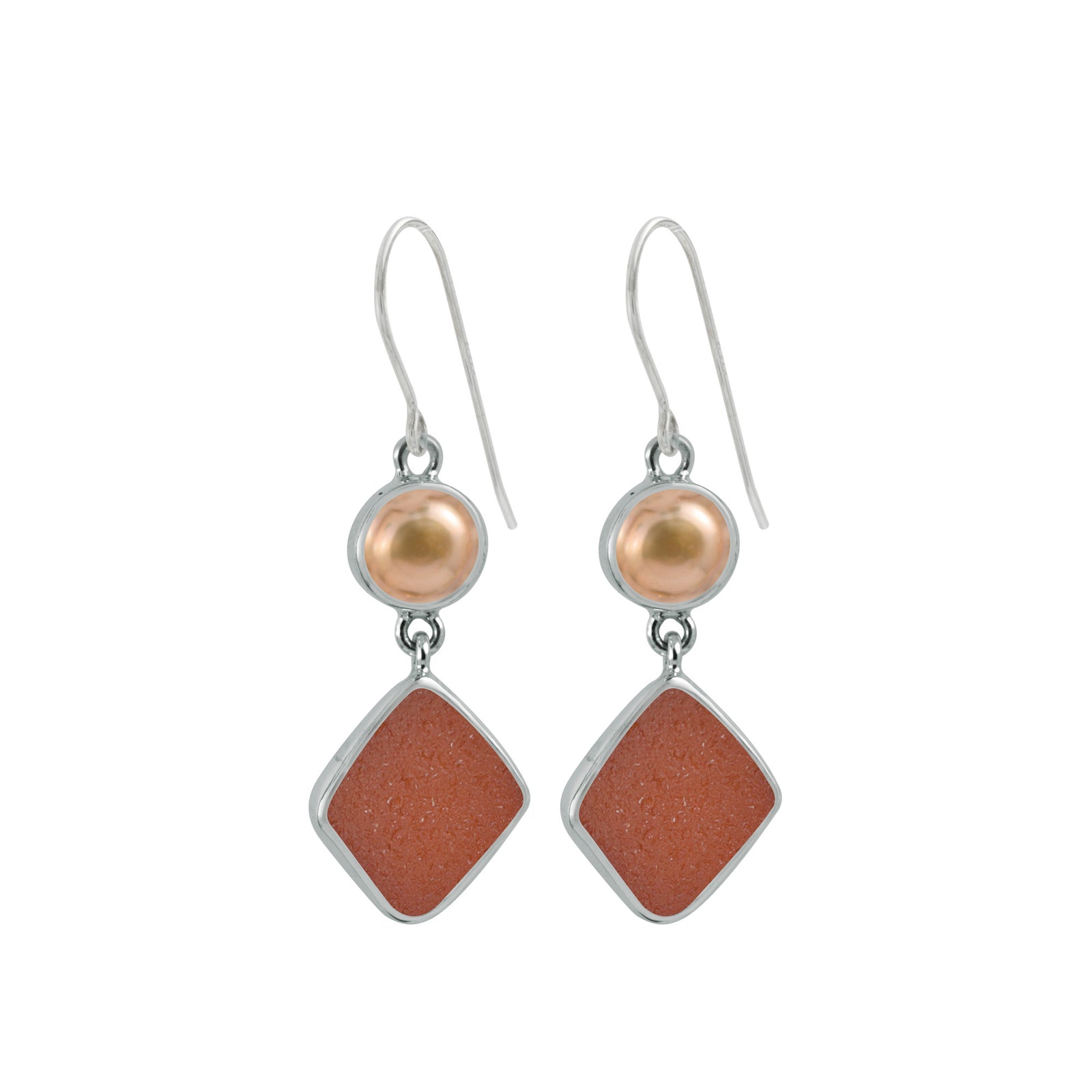 Sterling Earring With Citrine Oval, Sea Glass Brown Drop