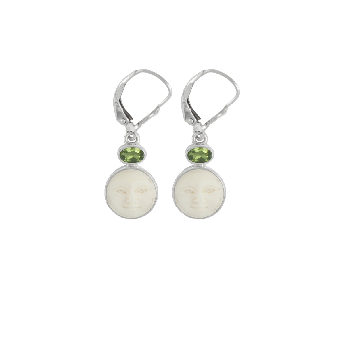 Sterling Silver Earring With Bone Face And Oval Stone