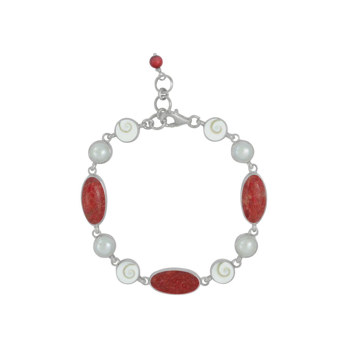 Red Coral ,Pearl &amp; Shell Bracelet