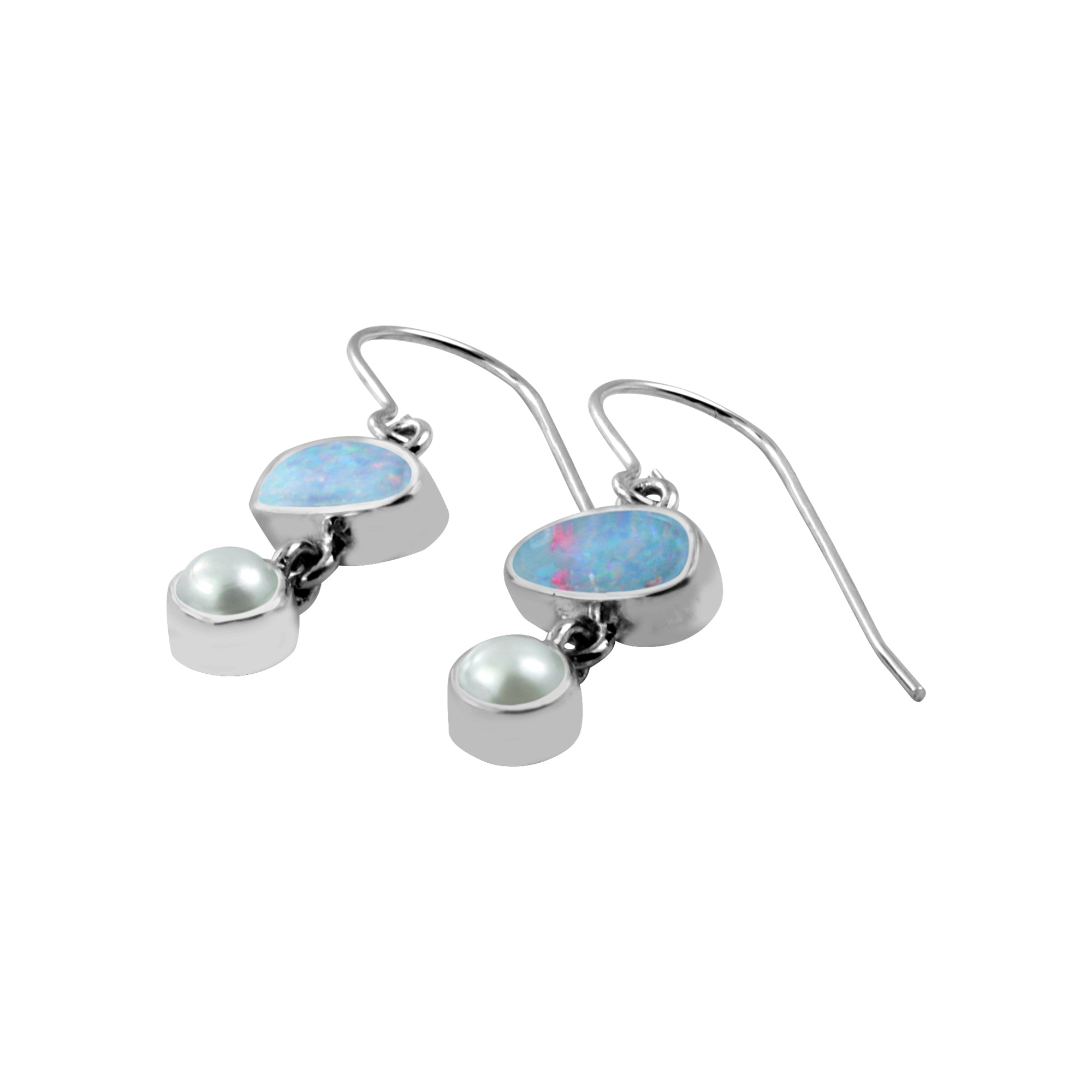 Silver Earring With Opal Free Form & Pearl