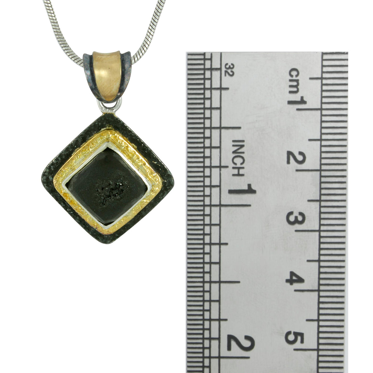 Contemporary, Distinctive Black Druzy Gold &amp; Silver textured Pendant