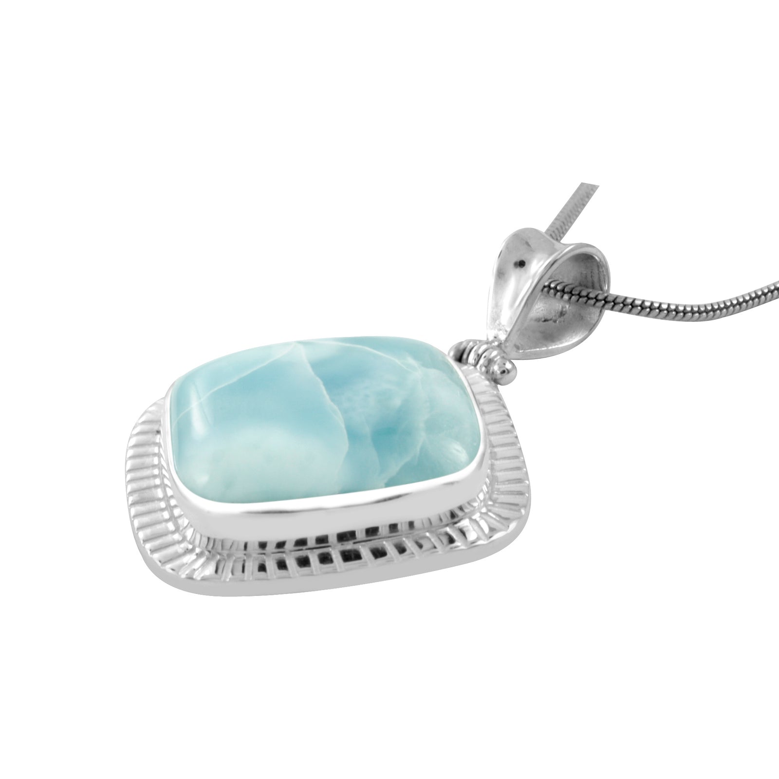 Silver Pendant With Larimar Square