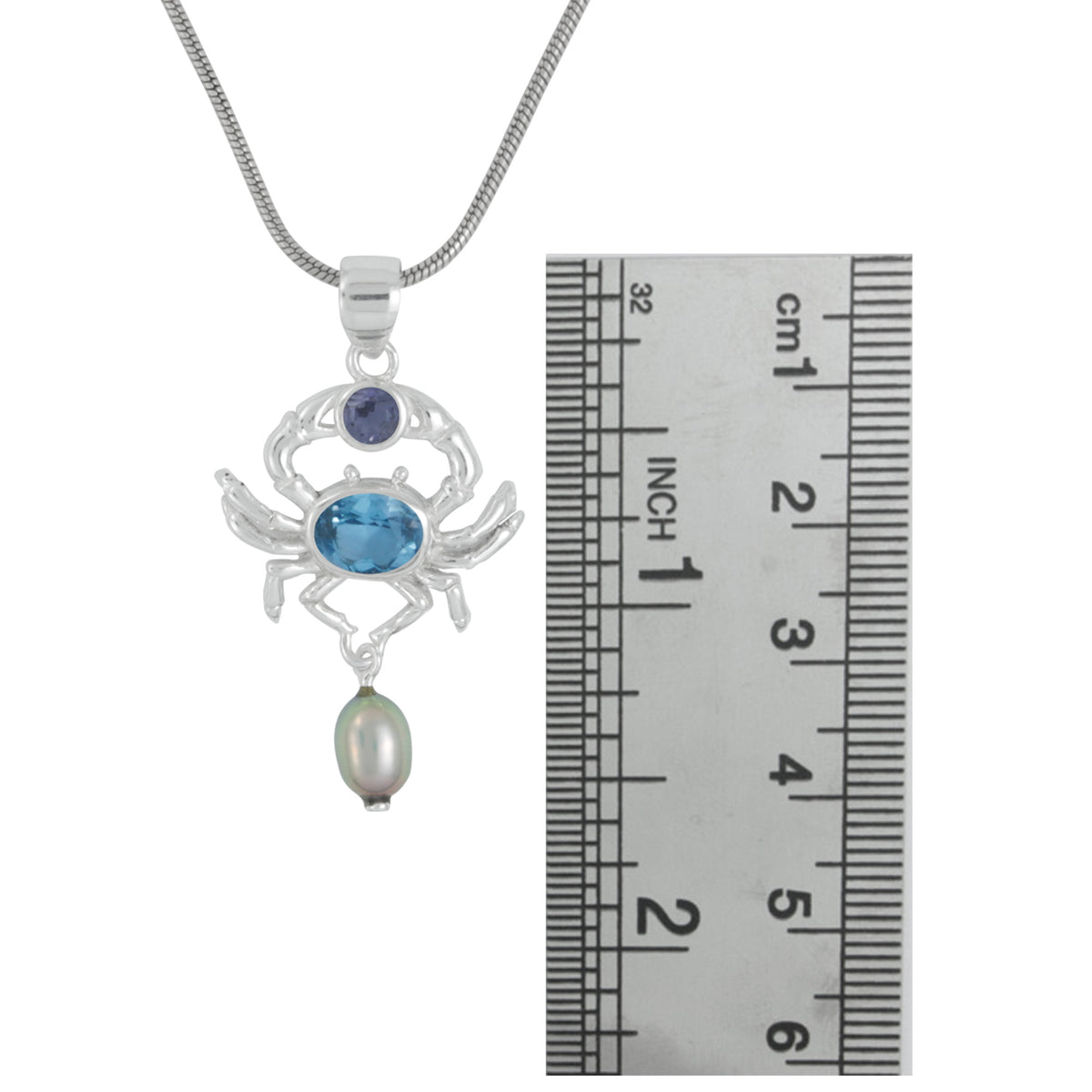 Silver Pendant With Crab Catches a gem stone !