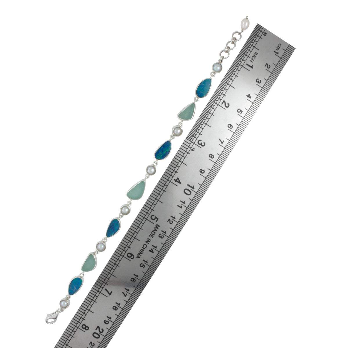 Stunning Combination of  Aqua Sea glass Australian Opal Silver Bracelet