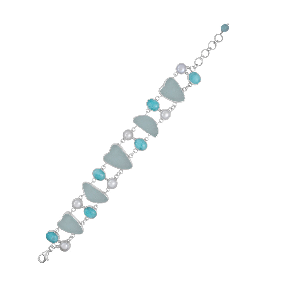 Stunning Sea Glass Bracelet with Amozinite &amp; Pearl