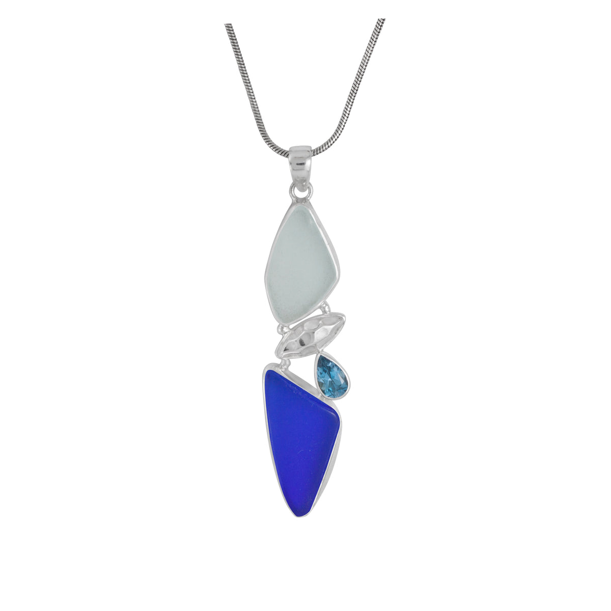 Sterling Silver Pendant With Sea Glass, Blue Topaz Facet