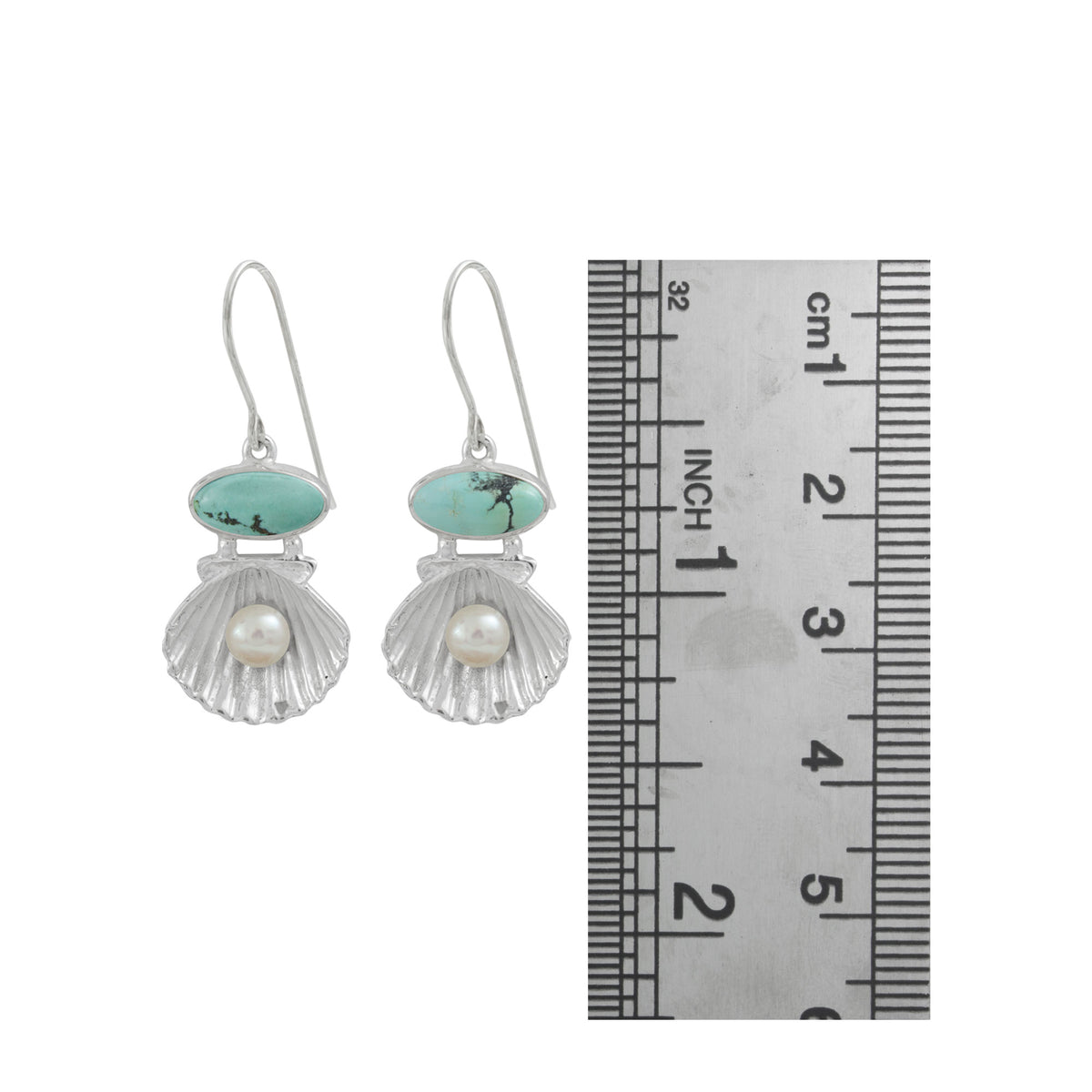 Turqoise and Silver Shell Earring