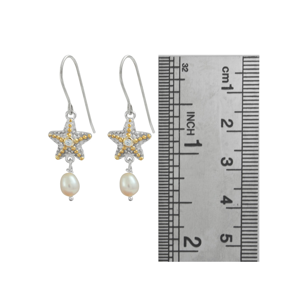 Adorable Starfish and Pearl earring with gold accents