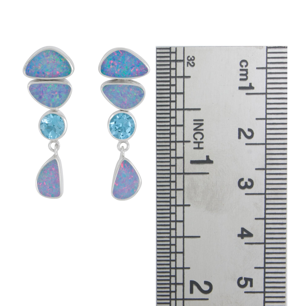 Silver Earring With Opal Free Form &amp; Blue Topaz Round
