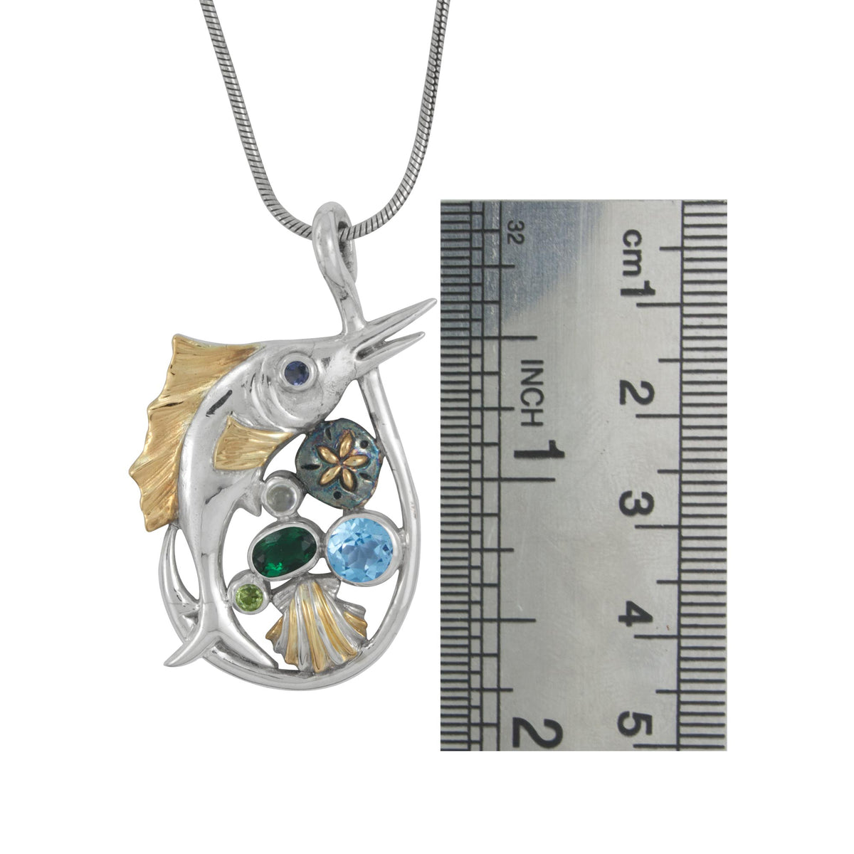 Silver Pendant Fish Component With Multi Stone Facet