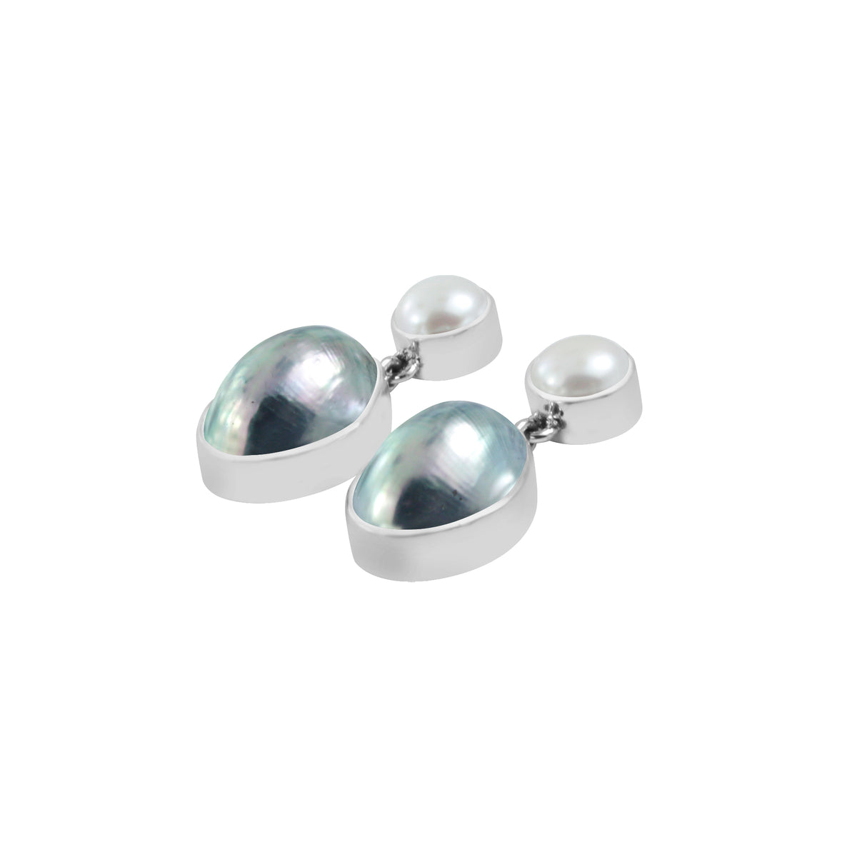 Silver Earring With Pearl Round &amp; Osema Pearl Drop