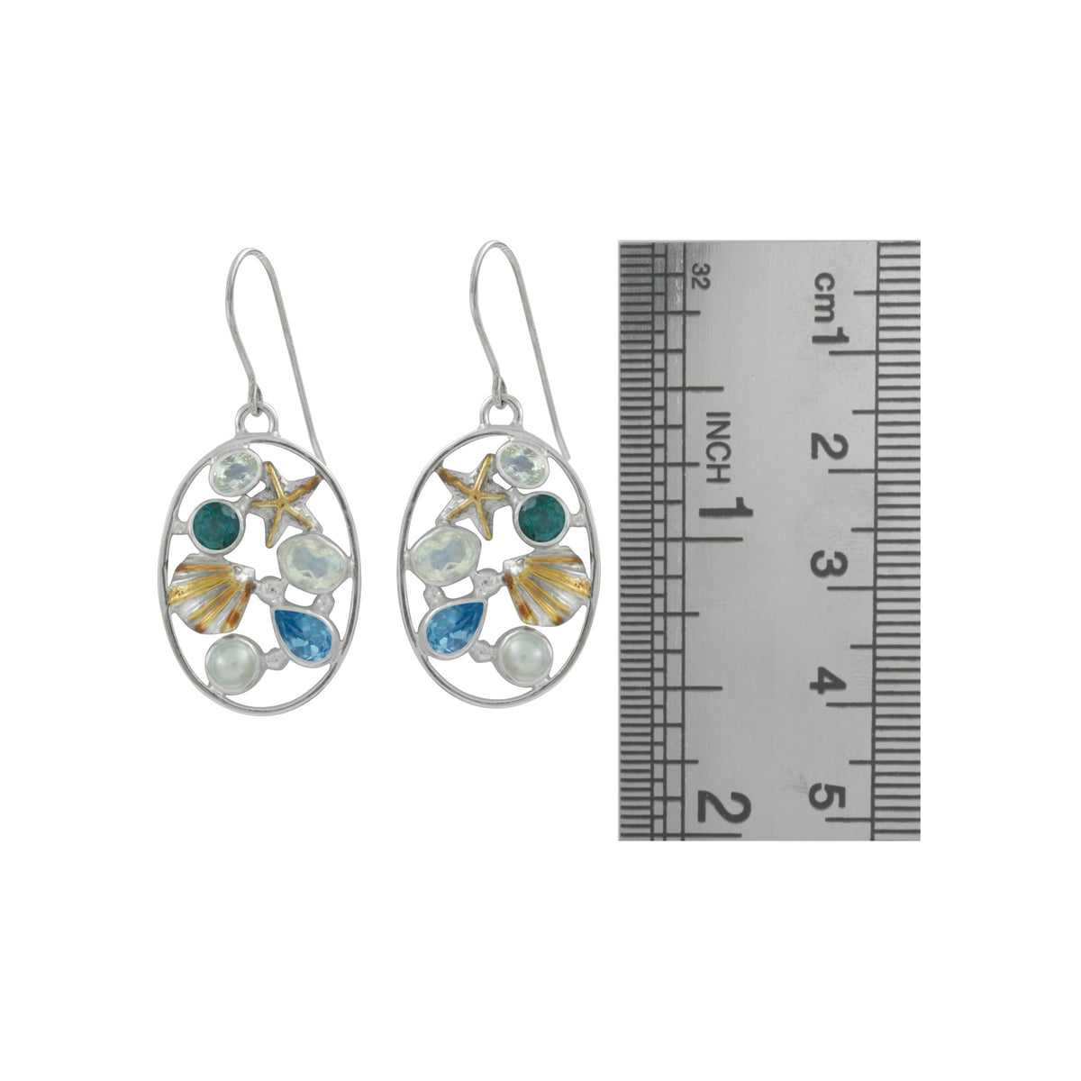 Sea Life earring medley of gemstones and starfish