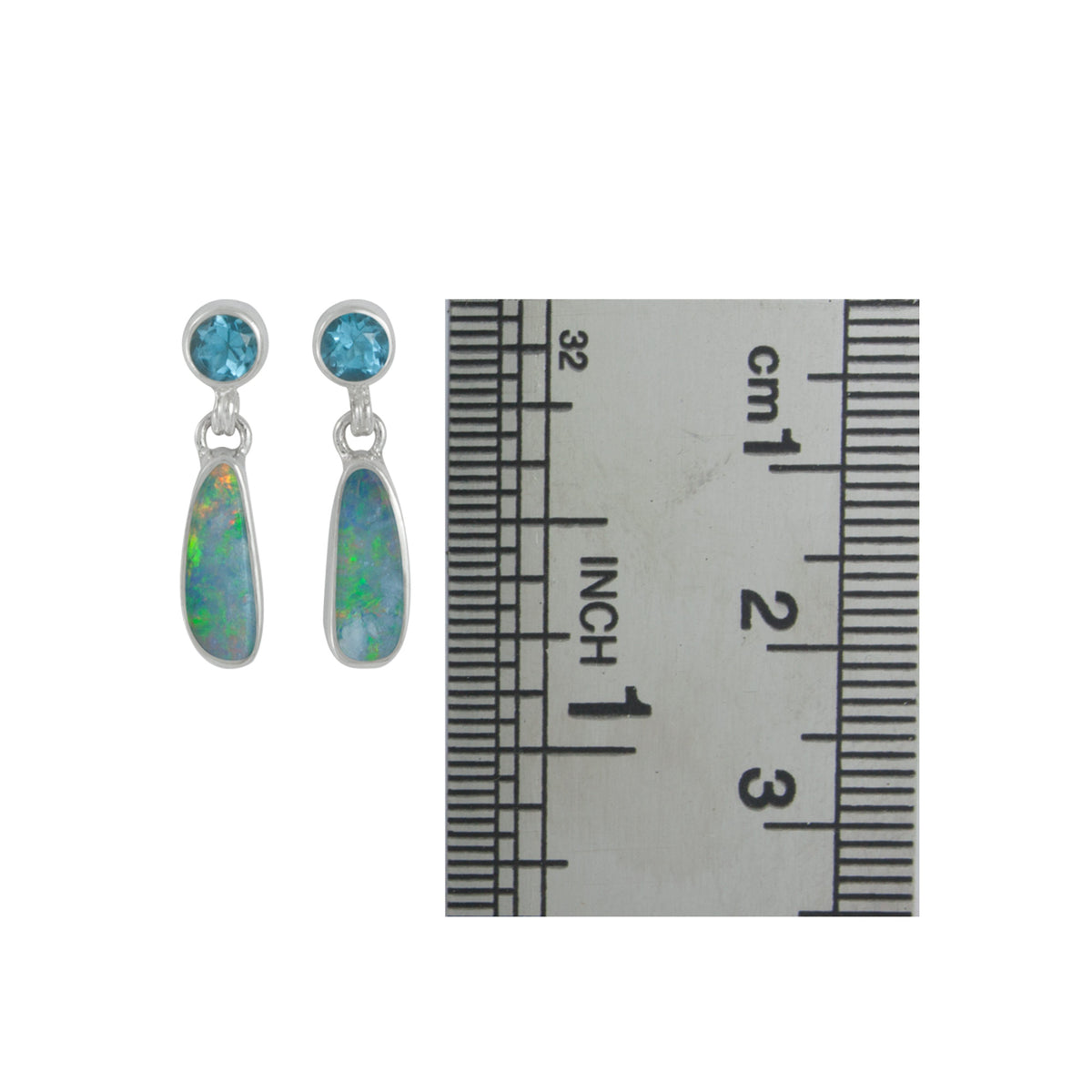 Silver Earring Stud With Round Stone &amp; Free Form Opal