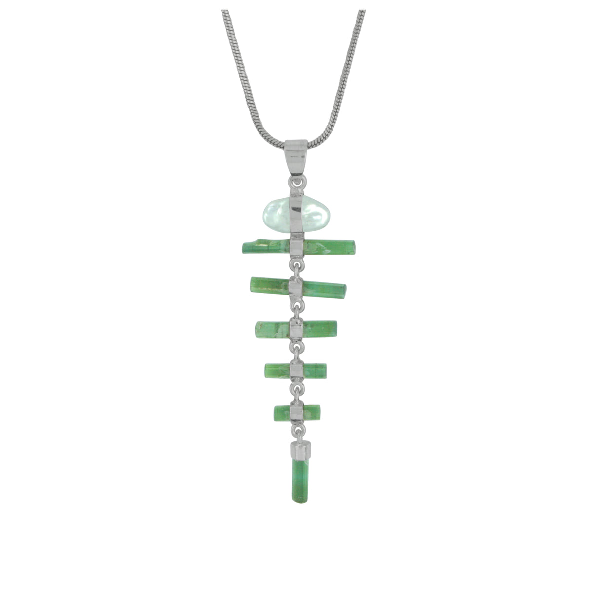 Sterling Silver Pendant With Pearl And Green Touemaline Point