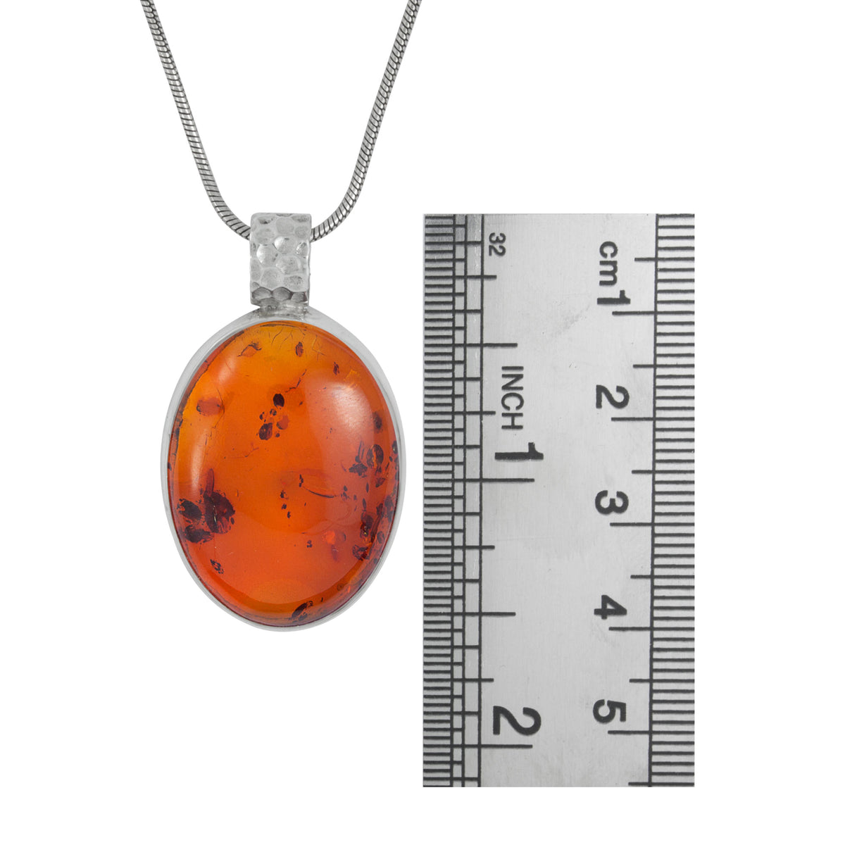Silver Pendant With Amber Free Form Oval Large Stone