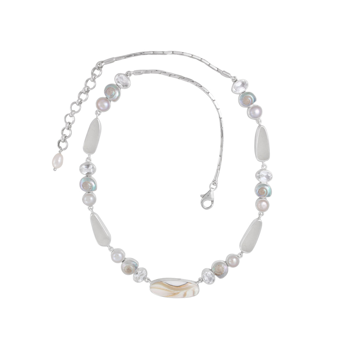 Exquisite Shell necklace with Pearls and Sea Glass