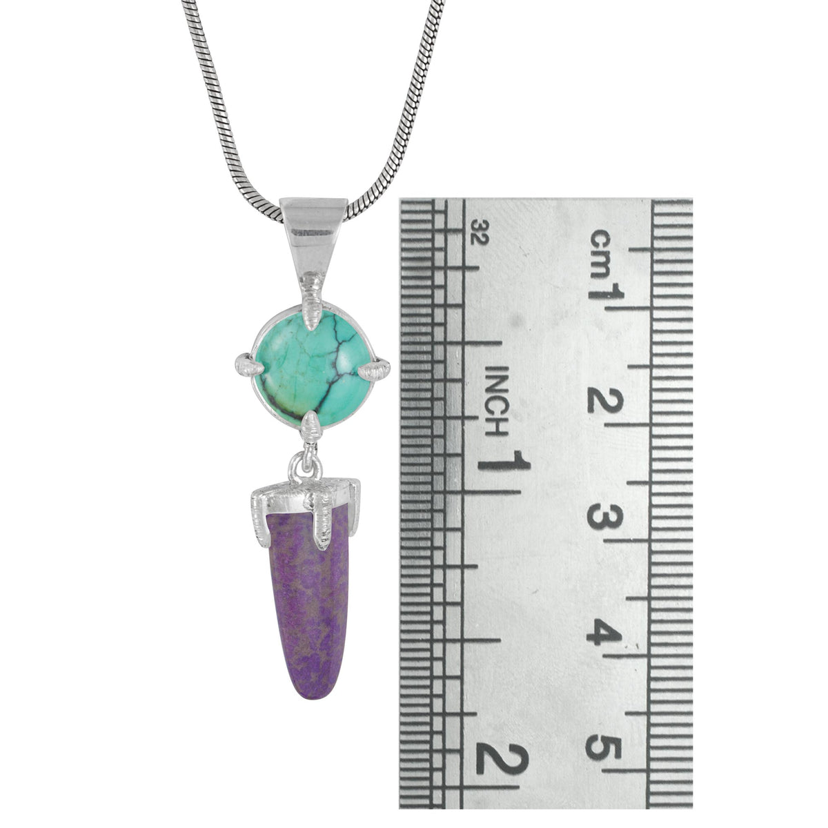 Sterling Silver Pendant With Turqouise Round And Sugilate