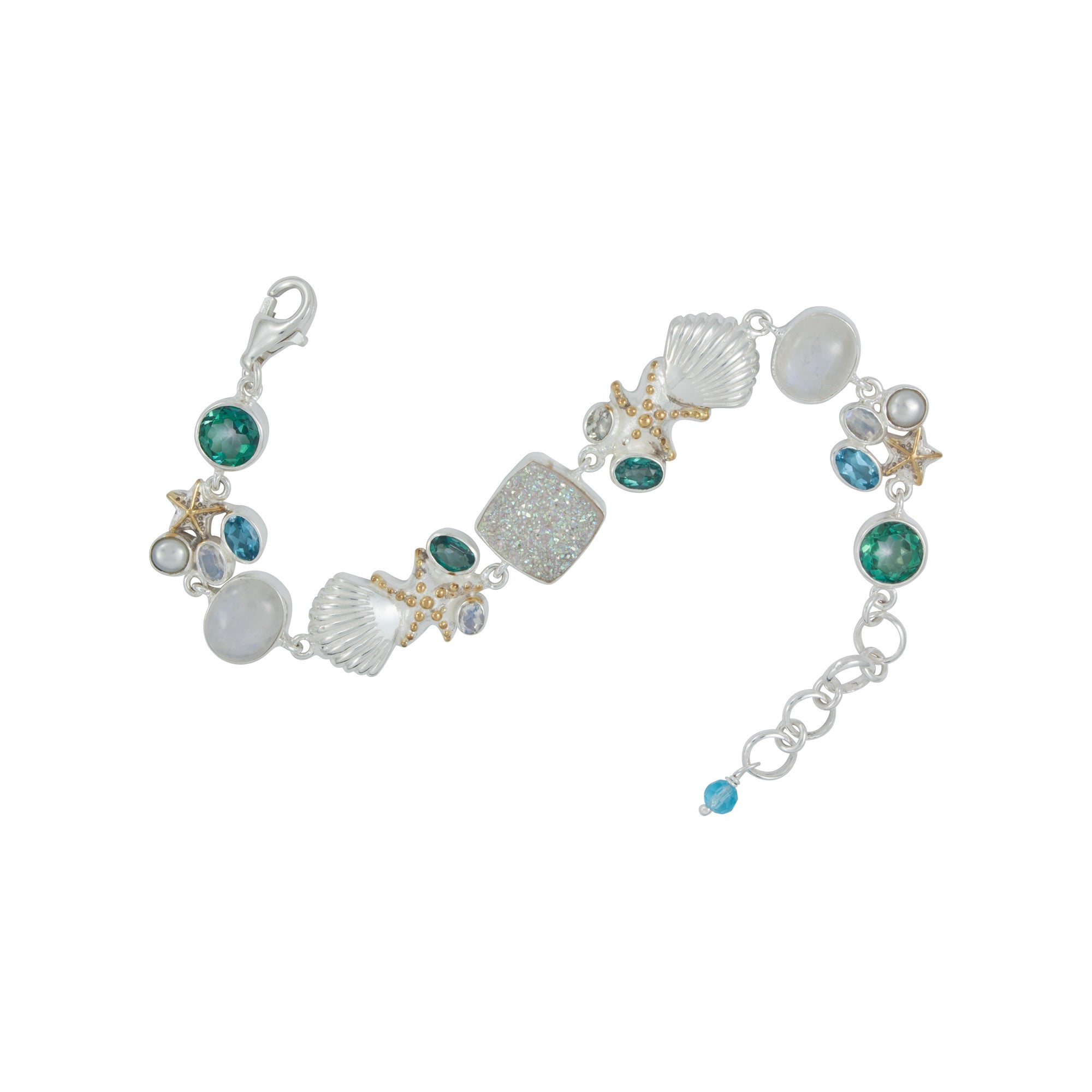 Silver Bracelet With Sea Component And Multistone