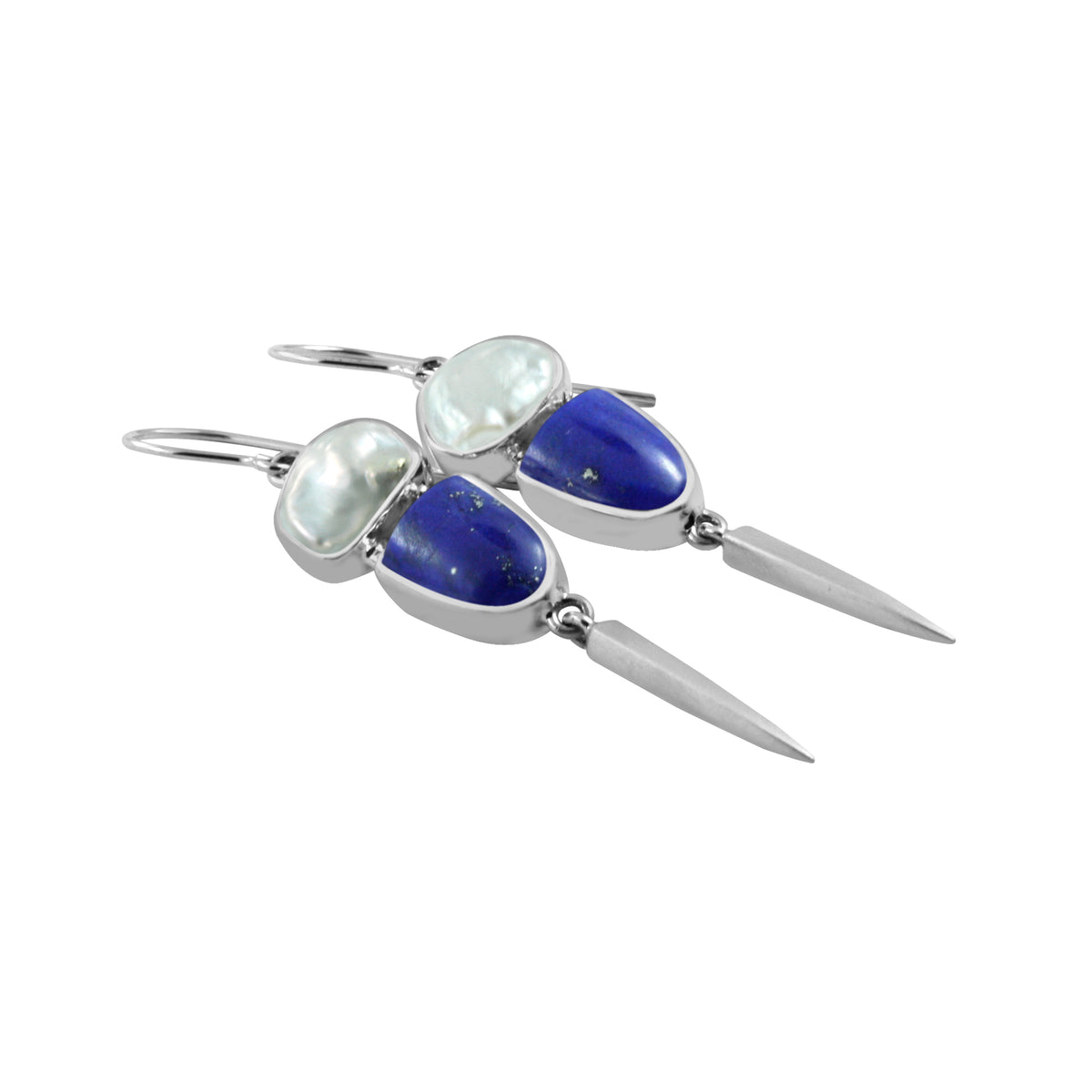Silver Earring With Pearl Keishi &amp; Lapis Tongue