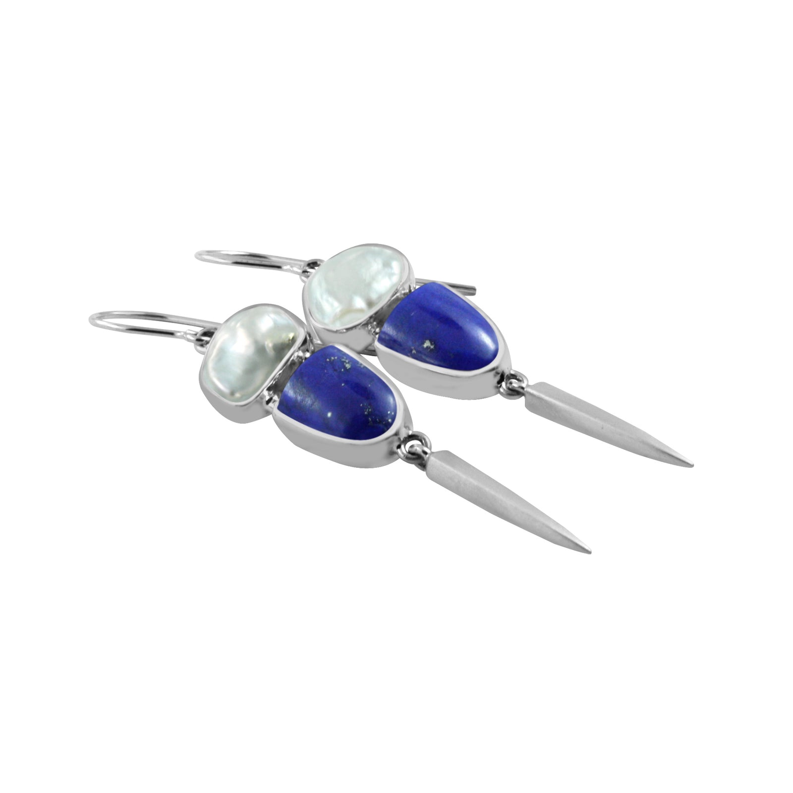 Silver Earring With Pearl Keishi & Lapis Tongue