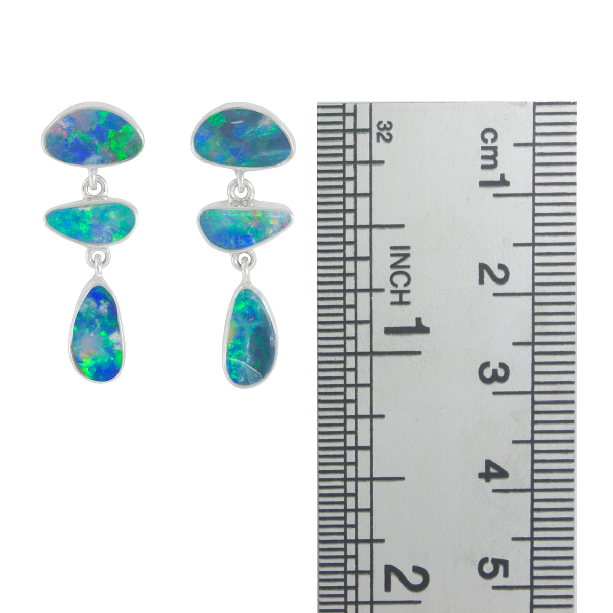 Silver Earring Stud With 3 Free Form Opal