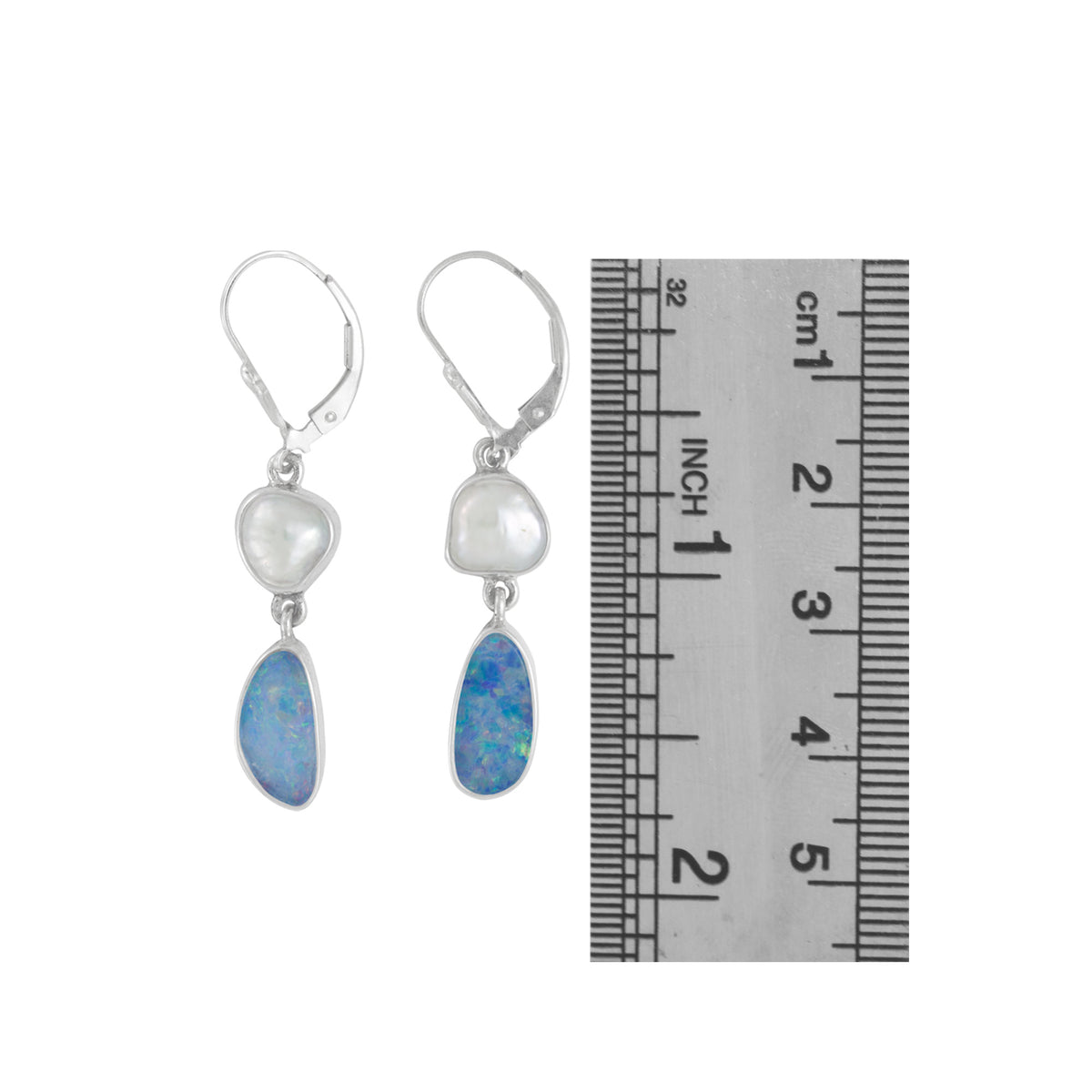 Silver Earring With Pearl White Keshi &amp; Free Form Opal Drop
