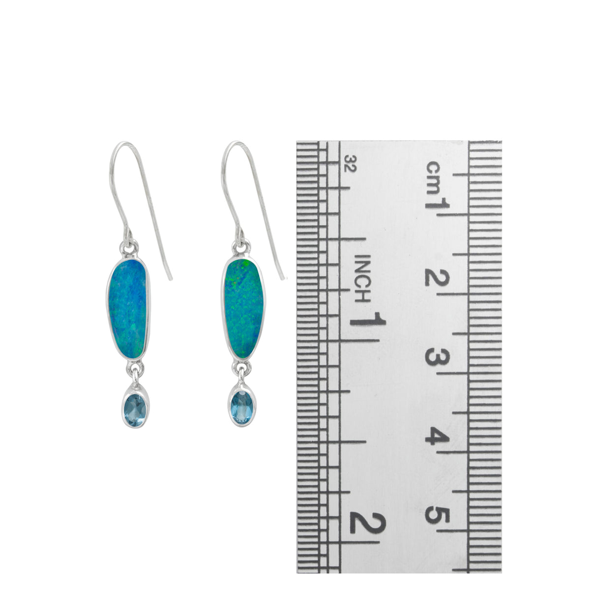 Silver Earring With Opal Free Form &amp; London Blue Oval Facet