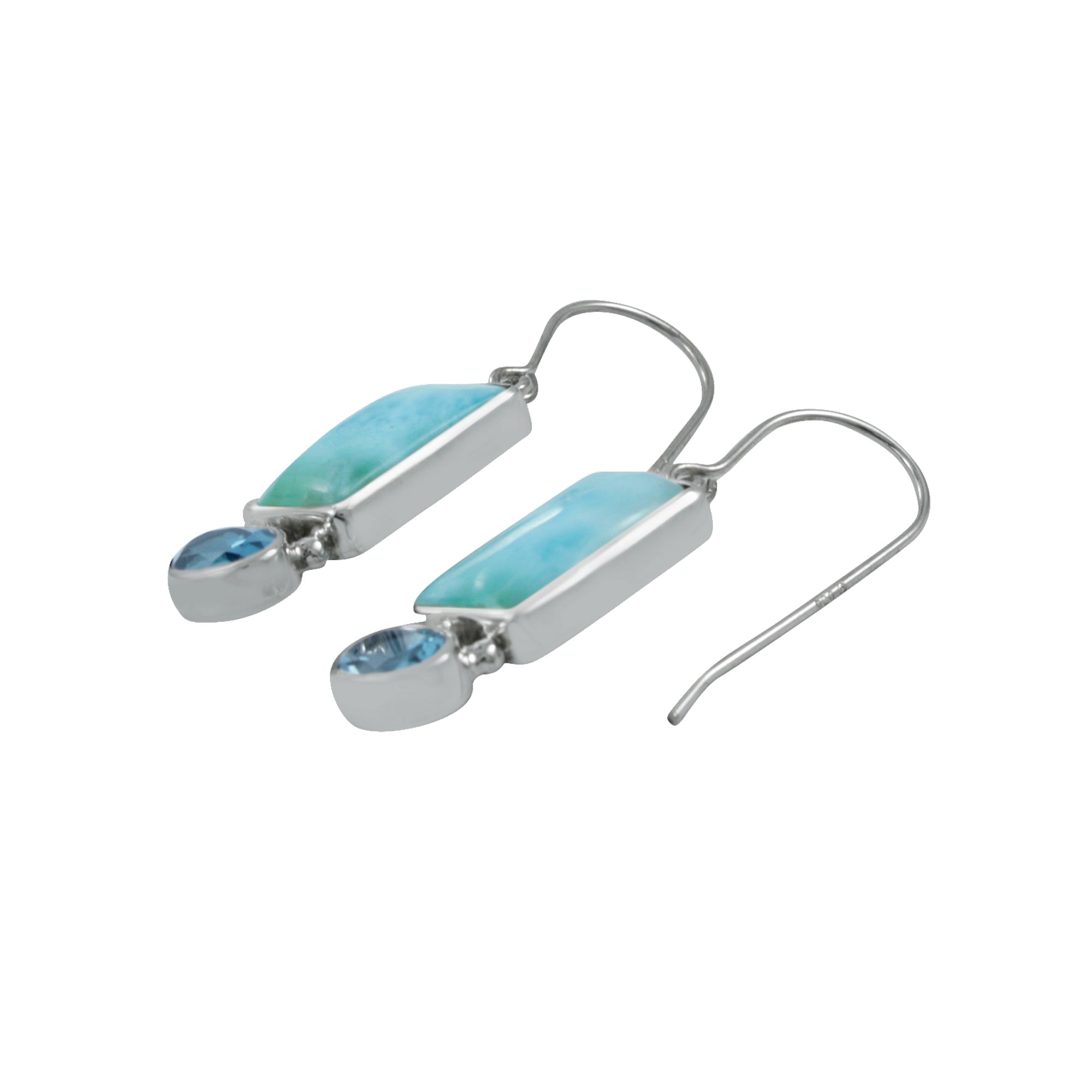 Silver Earring With Larimar Rectangle & London Blue Oval Facet