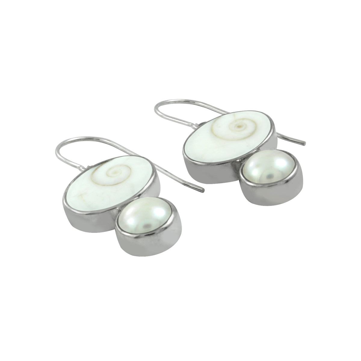 Silver Earring Hook With Spiral Shell &amp; Pearl