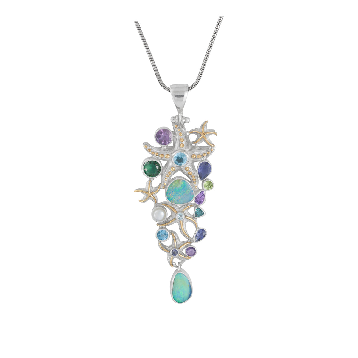 Sterling Silver Pendant Star Component With Multi Stones Facet